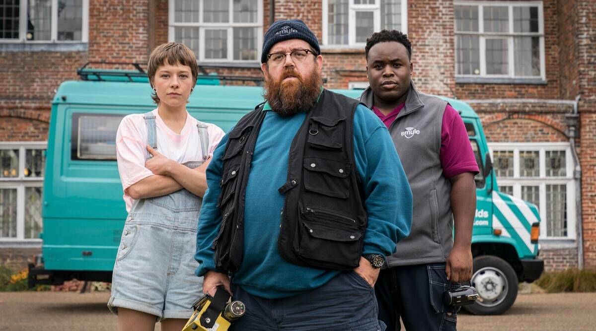 Nick Frost, Samson Kayo and Emma D'arcy in Truth Seekers Amazon Prime