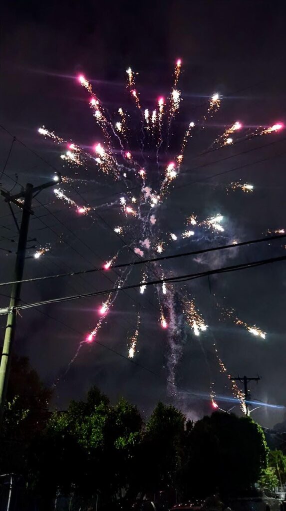 Figure 7: The fireworks that we saw during our midnight walk. Photo credit: Jafrul Islam Rajon.