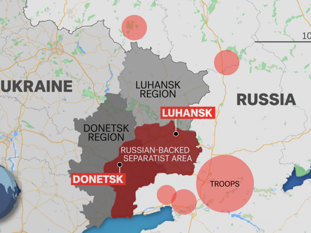 Map of the Donbas region (Includes Donetsk and Luhansk)